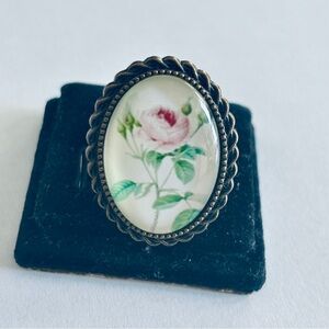 Vintage Floral Print Victorian Style Adjustable Ring, Handmade, NWT